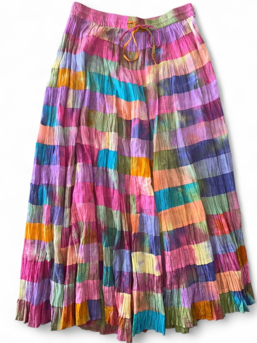 Vintage Phool Rainbow Tie Dye Patchwork Boho Gypsy Hippie Maxi XL Cotton Skirt
